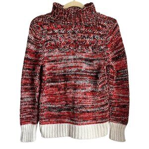 LOFT Women Small Chunky Knit Sweater Orange Black Stand Mock Neck Halloween Fall